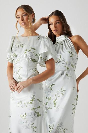 Related Product Dahlia Printed Angel Sleeve Satin Bridesmaids Dress