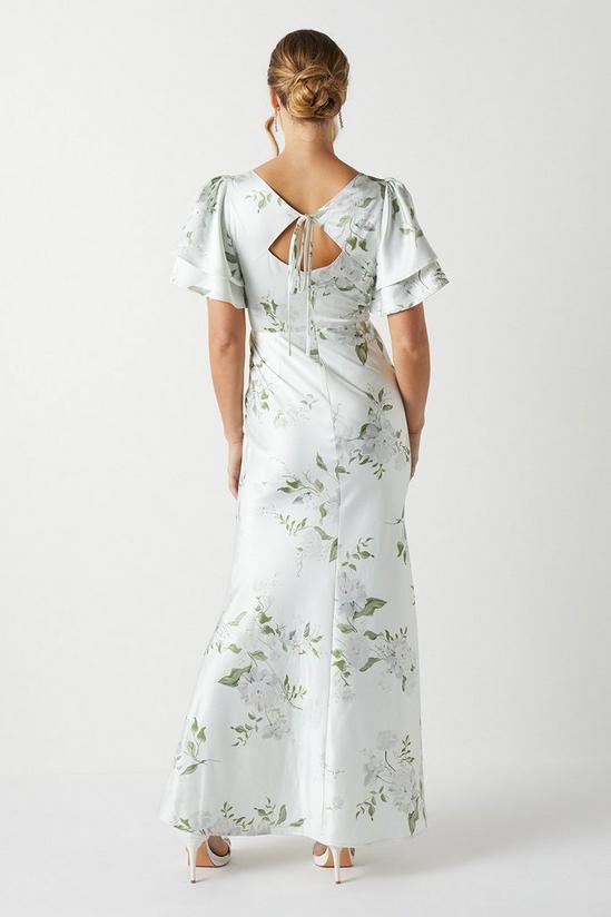Coast Dahlia Printed Angel Sleeve Satin Bridesmaids Dress 4