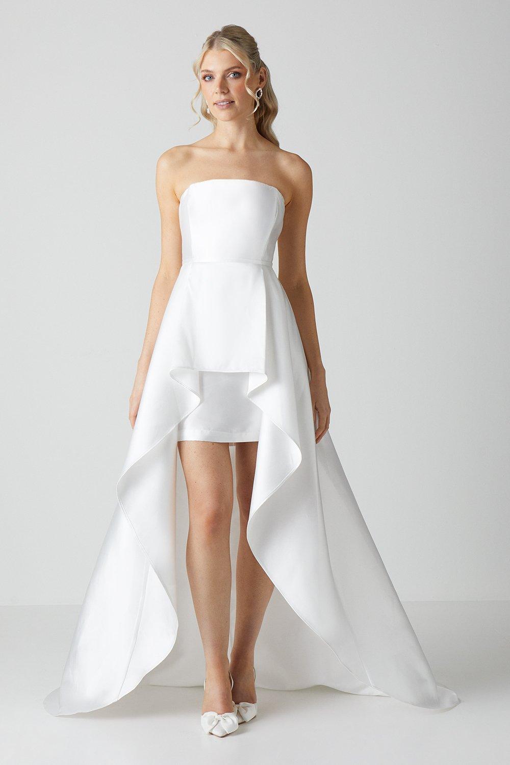 Bandeau Twill Mini With Full Overskirt Wedding Dress - Ivory
