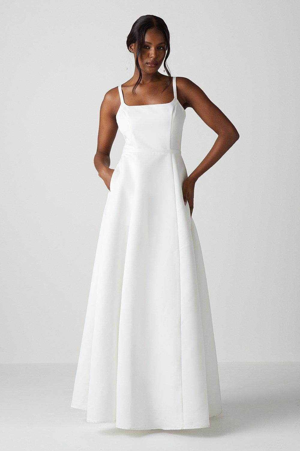 Structured Satin Corset Full Skirt Wedding Dress - Ivory
