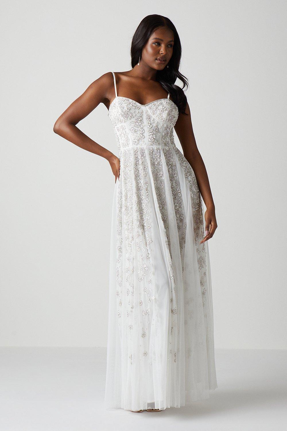 Premium Floral Corset Detail Wedding Dress - Ivory