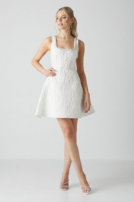 Coast Jacquard Full Skirted Mini Dress With Jewel Trim 1