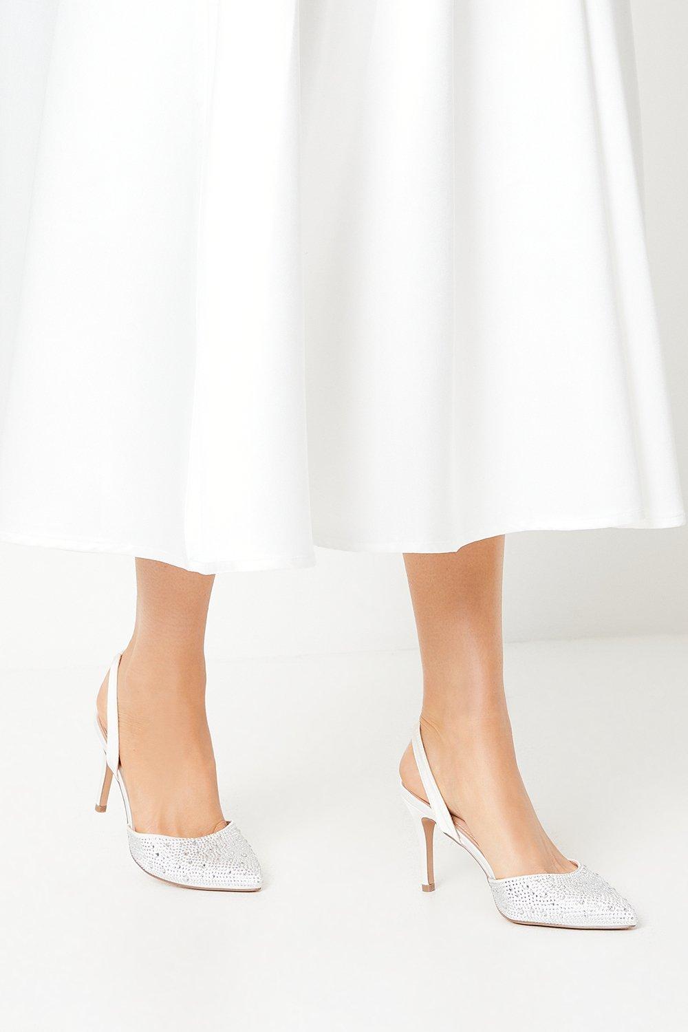 Tahni Diamante Slingback Stiletto Court Shoes - White