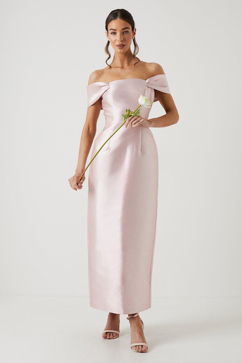 Twill Column Bridesmaids Dress - Pink