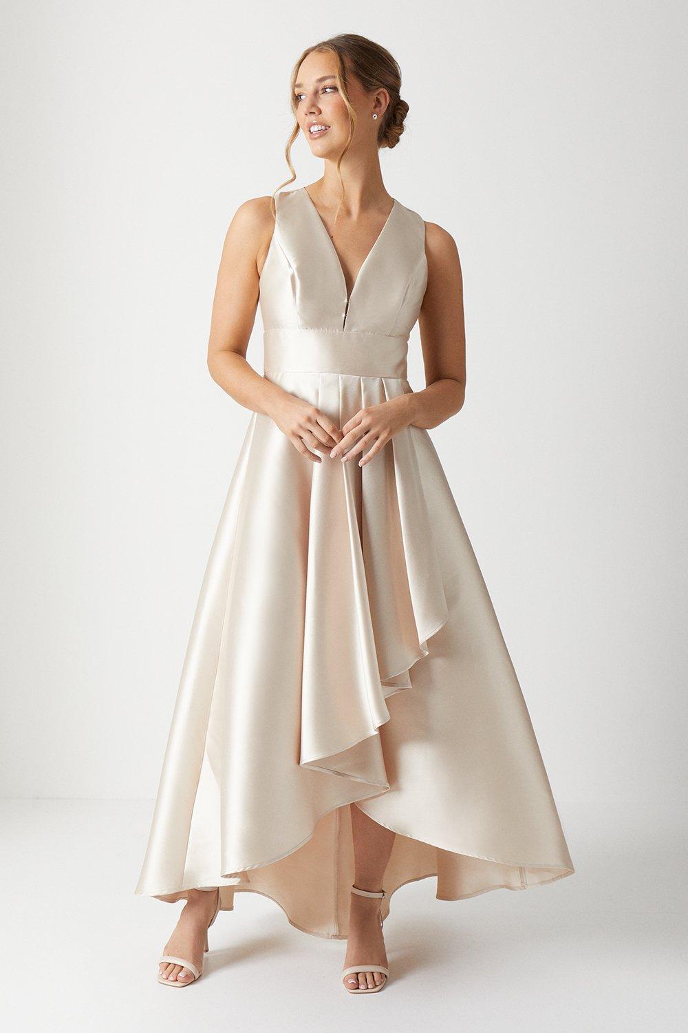 Plunge Waterfall Bridesmaids Maxi Dress - Champagne