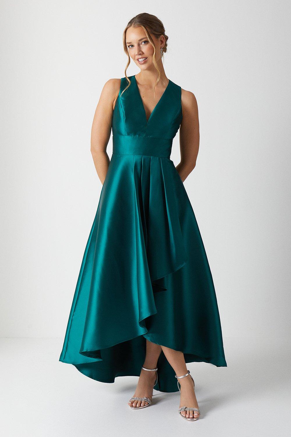 Plunge Waterfall Bridesmaids Maxi Dress - Green
