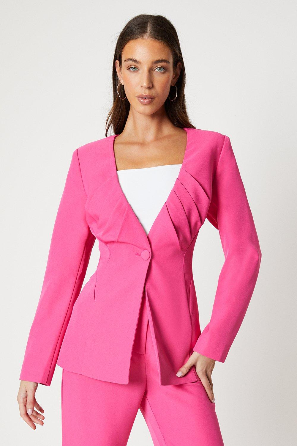 Pleated Bodice Tailored Blazer - Pink