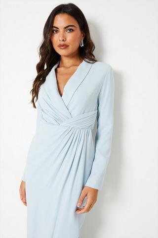 Dresses  Tall Blue Spot Jacquard Tie Waist Wrap Mini Dress