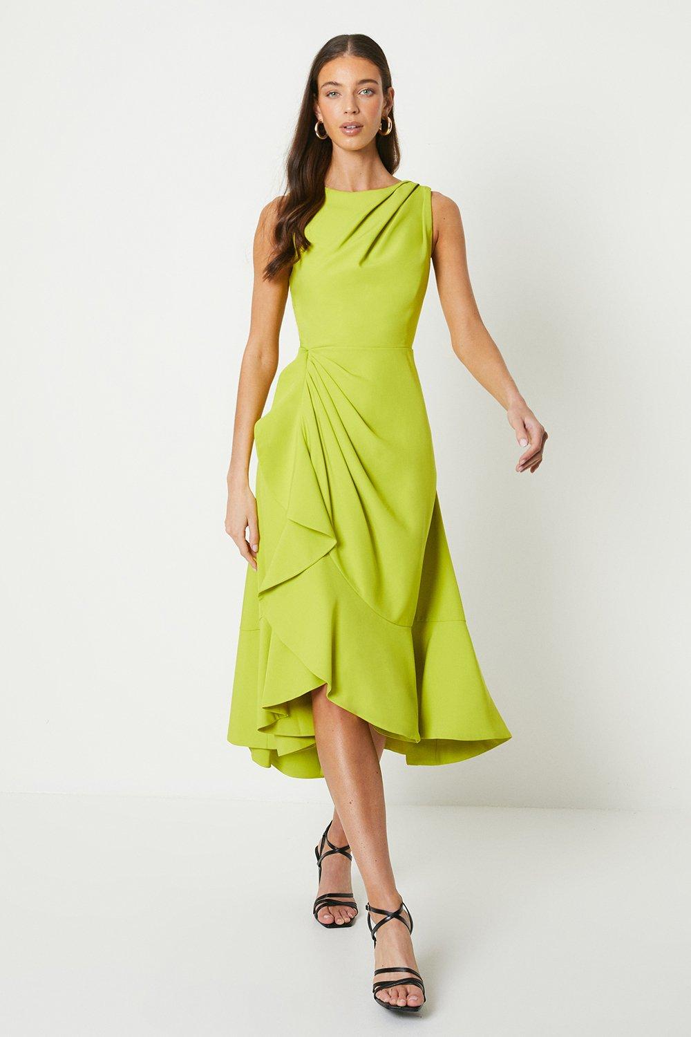 Crepe Ruffle Dress With Low Back - Green