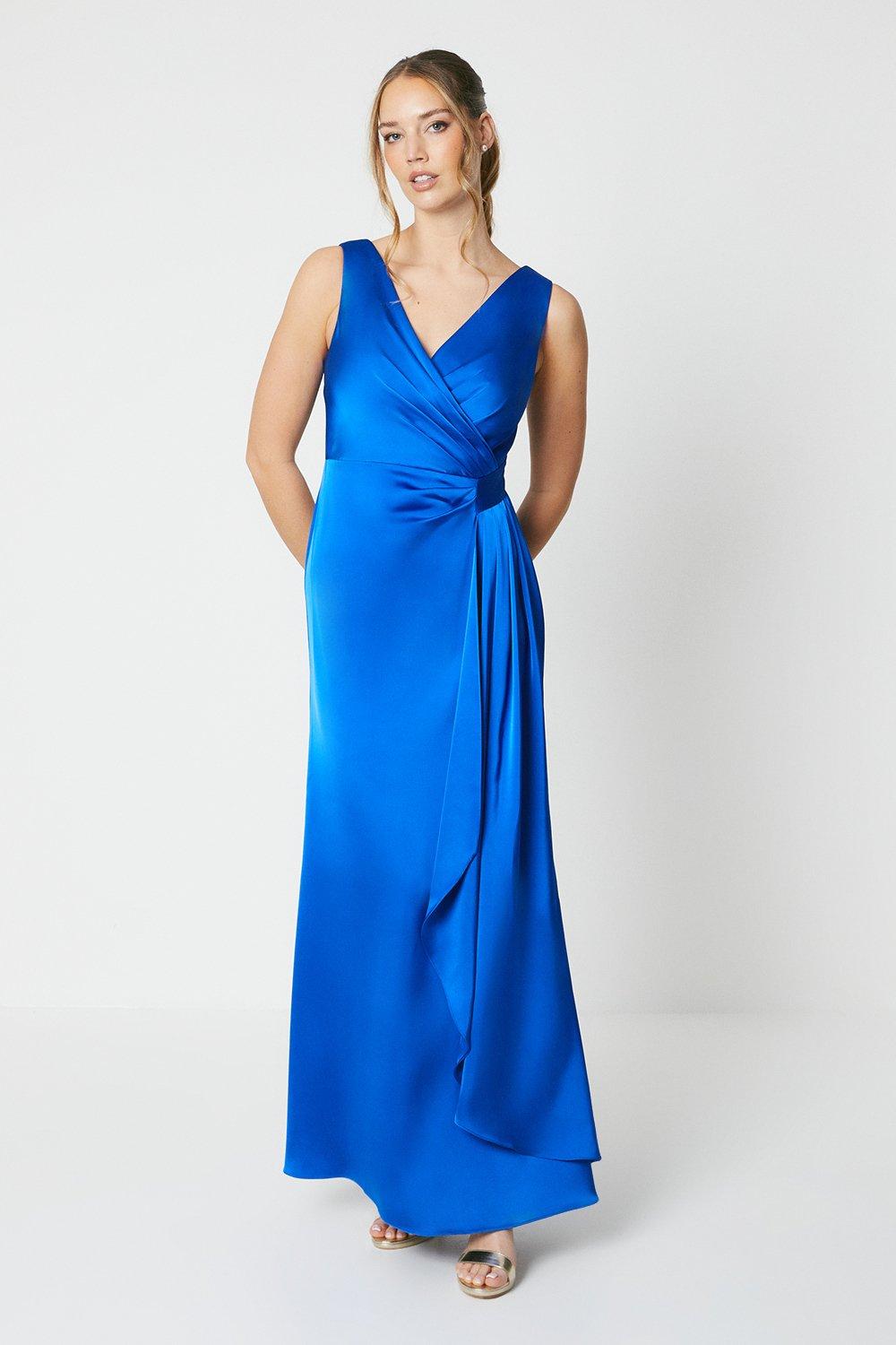 Wrap Front Waist Detail Gown - Blue