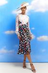 Coast Lisa Tan Mixed Print Chiffon Top Satin Skirt Midi Dress thumbnail 1