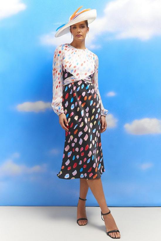 Coast Lisa Tan Mixed Print Chiffon Top Satin Skirt Midi Dress 1