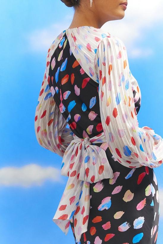 Coast Lisa Tan Mixed Print Chiffon Top Satin Skirt Midi Dress 2