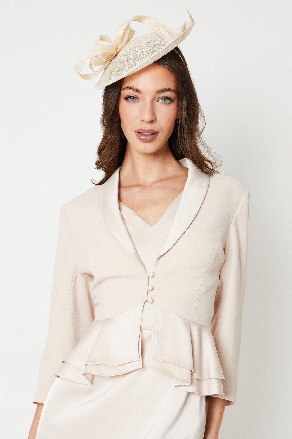Satin Back Crepe Tailored Jacket With Peplum - Champagne