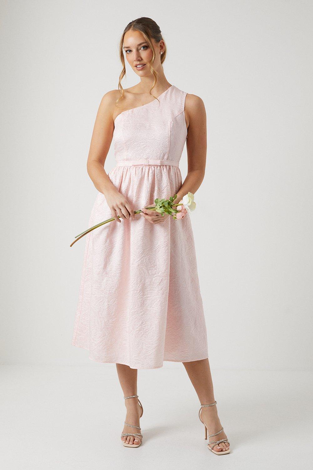Jacquard Bow Detail Bridesmaids Dress - Pink
