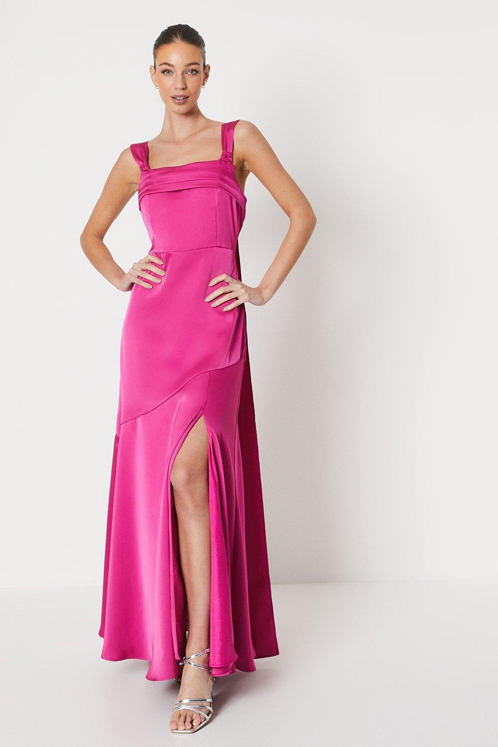 Cape Back Pleat Detail Maxi Gown - Pink