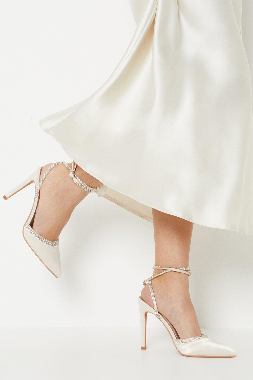 Taya Bridal Satin Diamante High Stiletto Court Shoes - Ivory