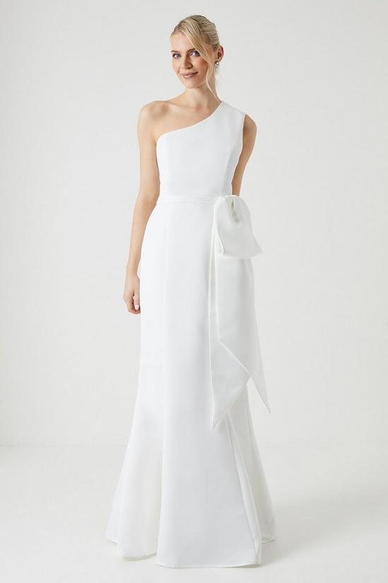 Coast Structured Satin Statement Bow One Shoulder Bridal Dress 1