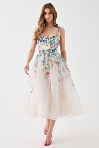 Sheer Halter Neck 3d Floral Embroidered Bridesmaid Dress With High