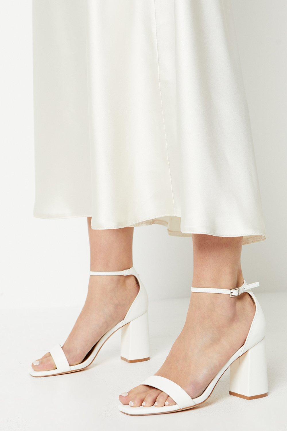 Tamsin Ankle Strap High Block Heeled Sandals - White