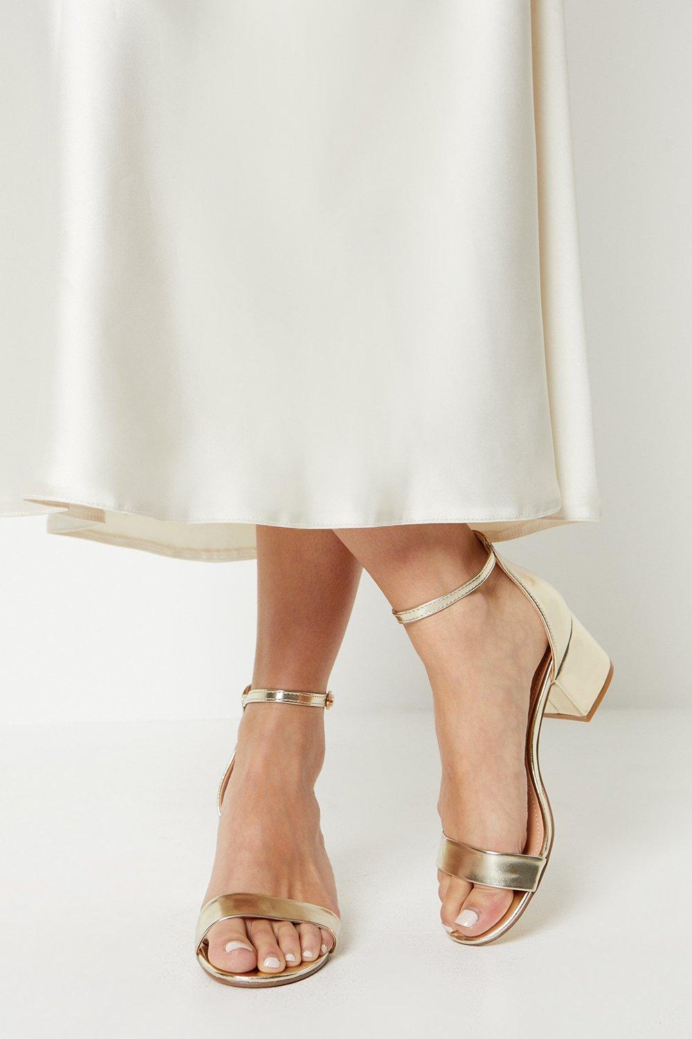 Thelma Ankle Strap Medium Block Heeled Sandals - Gold
