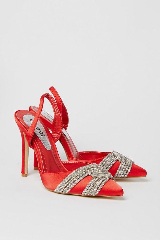 Coast Tonia Satin Diamante Slingback Pointed High Heel Court Shoes 3