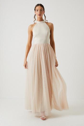 Related Product Satin Bodice Tulle Skirt Maxi Bridesmaids Dress