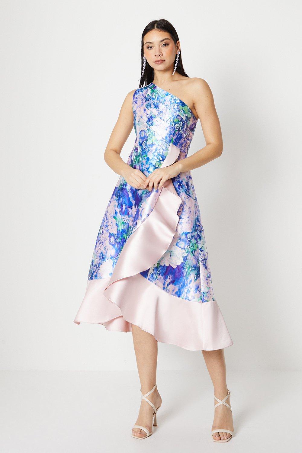 One Shoulder Seam Detail Ruffle Midi Dress - Lilac