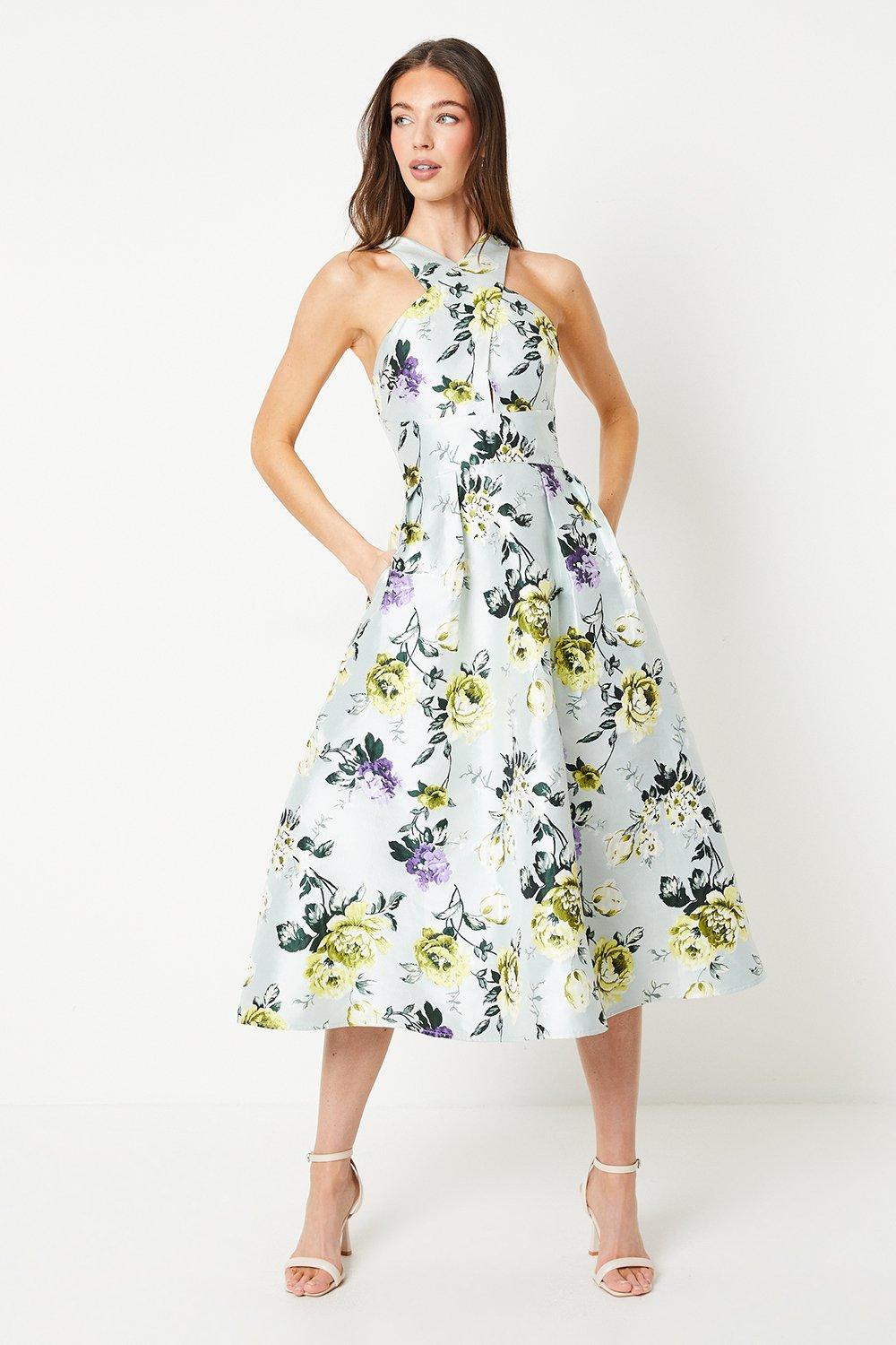 Dresses | Cross Front Floral Jacquard Midi Dress | Coast