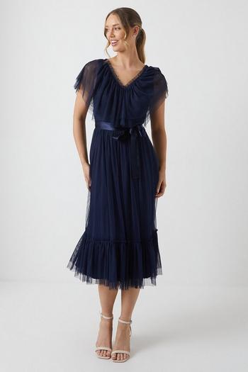 Related Product V Neck Frill And Ribbon Detail Tiered Bridesmaids Midi Dress
