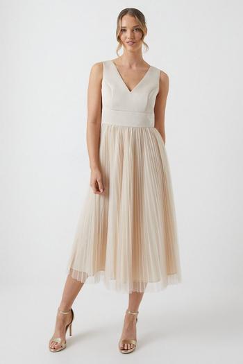 Related Product Satin Bodice Tulle Skirt Midi Bridesmaids Dress