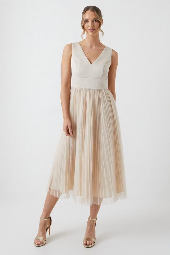 Coast Satin Bodice Tulle Skirt Midi Bridesmaids Dress 1
