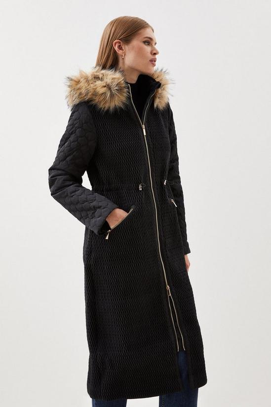 Chevron Quilted Longline Coat with Faux Fur Hood by Kaleidoscope