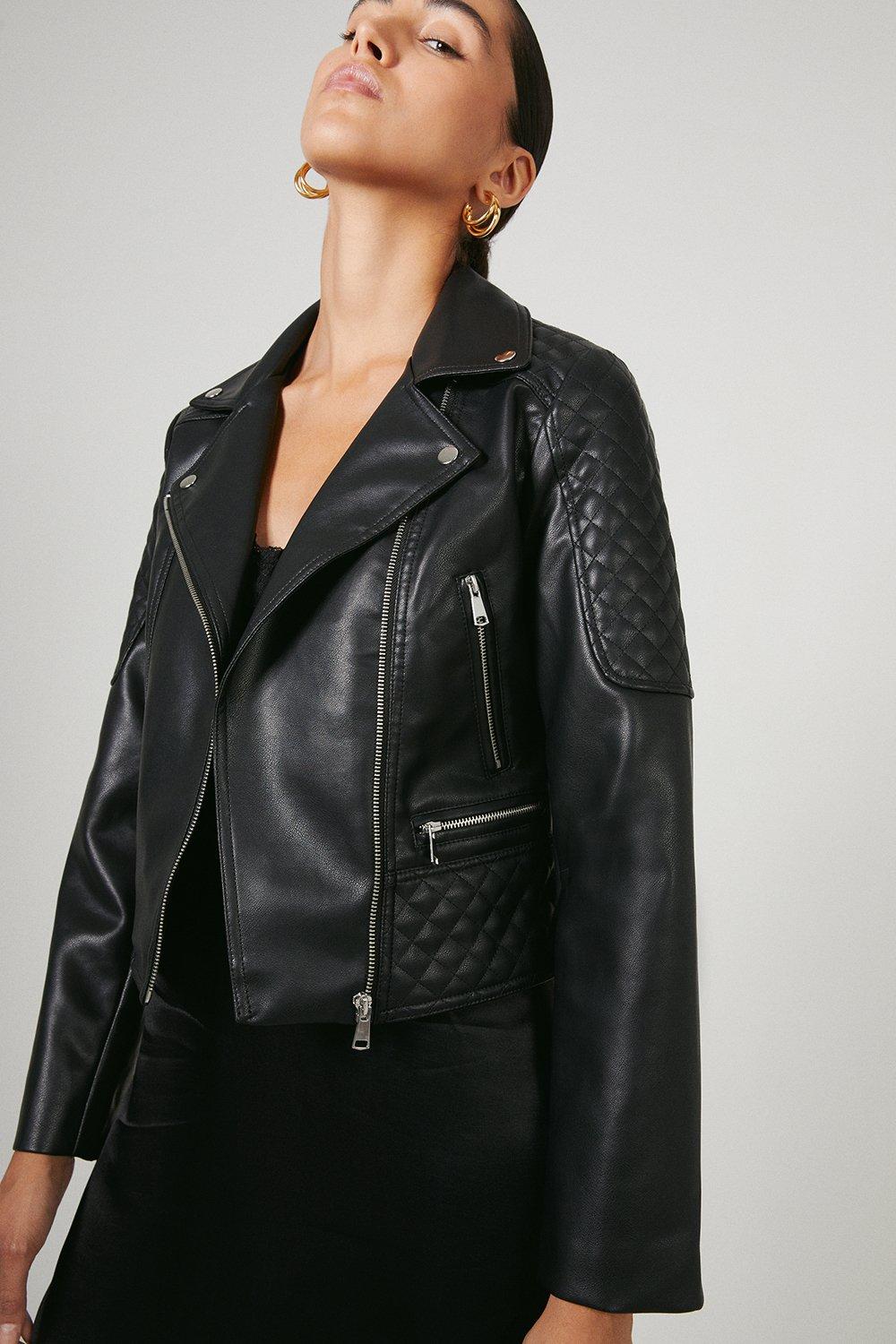 River island black quilted hot sale faux leather biker jacket