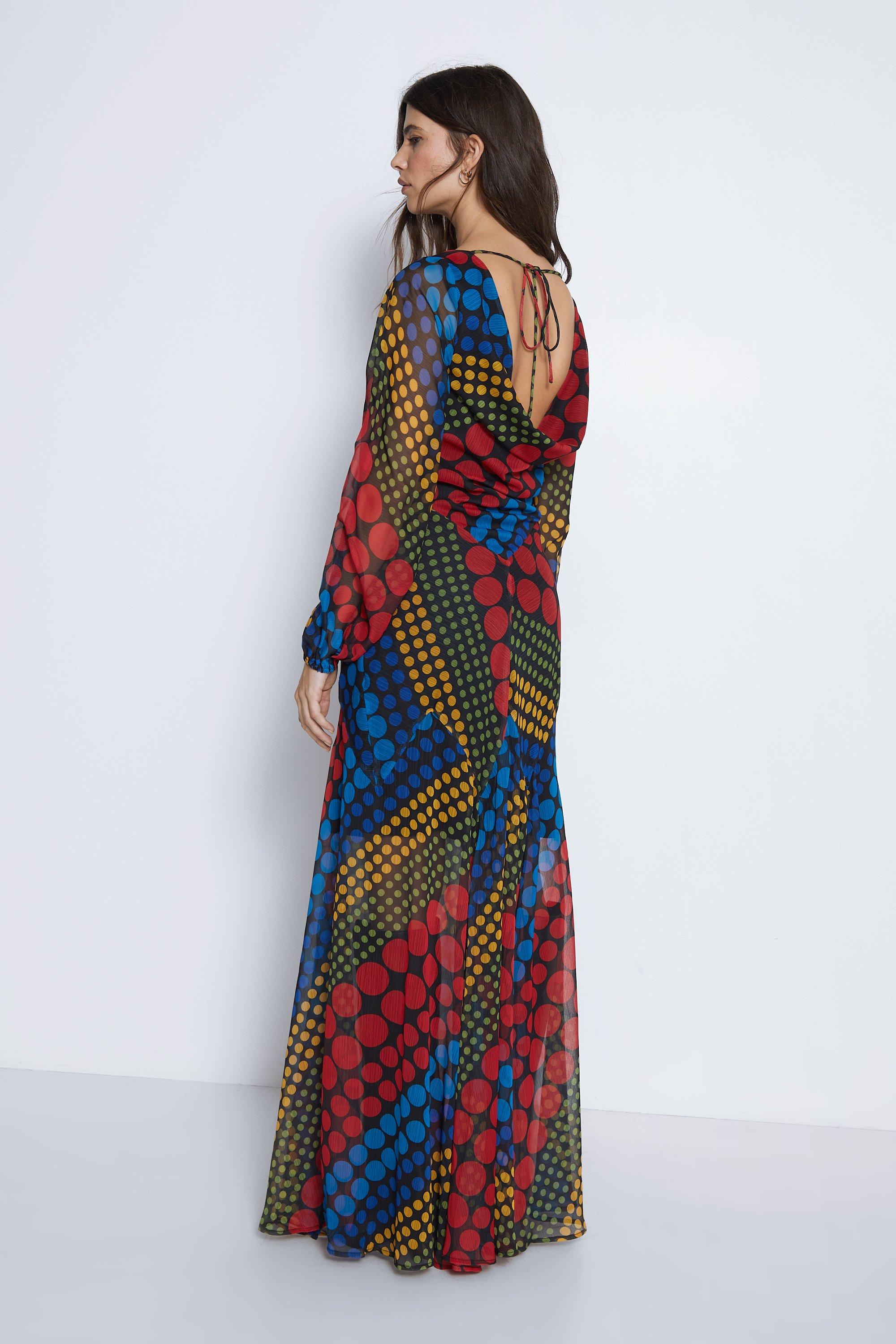 Mixed spot midi dress warehouse cheap