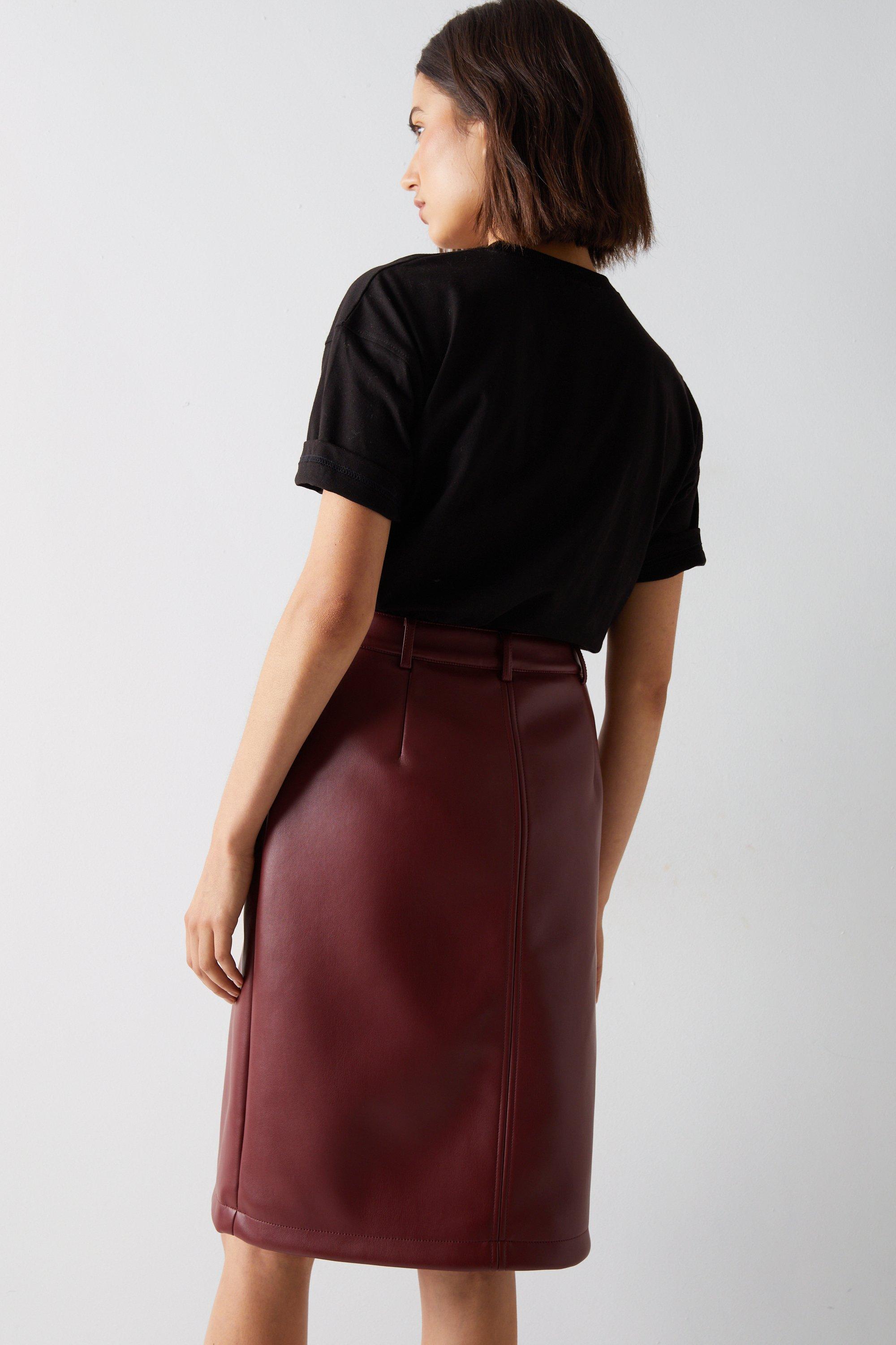 Faux leather clearance pencil skirt burgundy