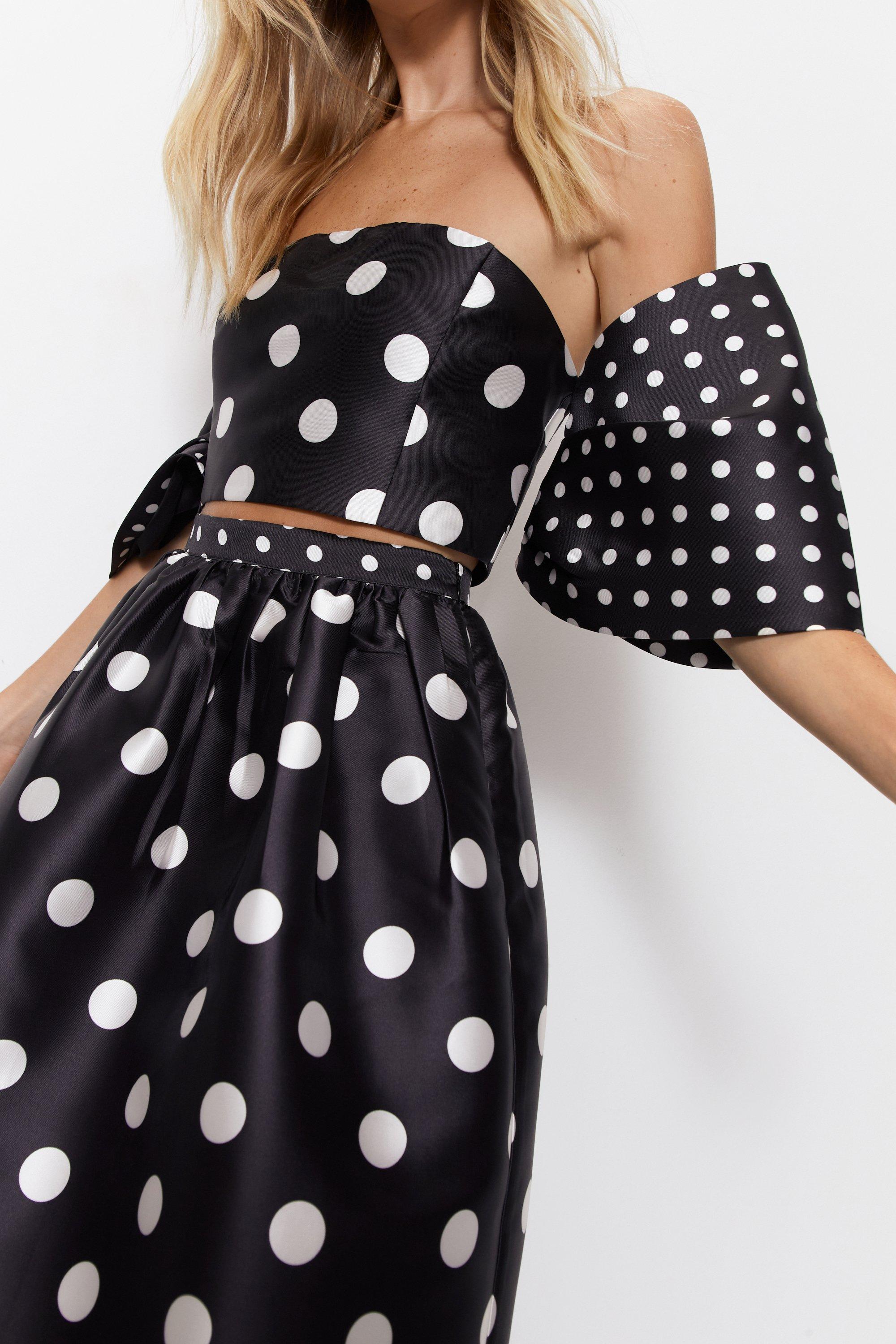 Tops Mixed Spot Structured Bardot Top Warehouse