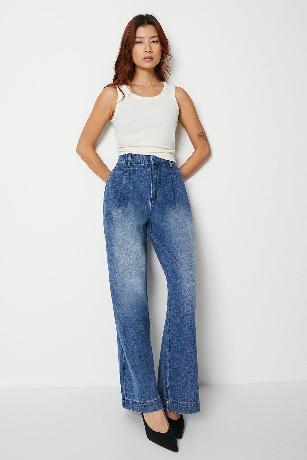 Jeans | Pleat Front Wide Leg Jeans | Warehouse