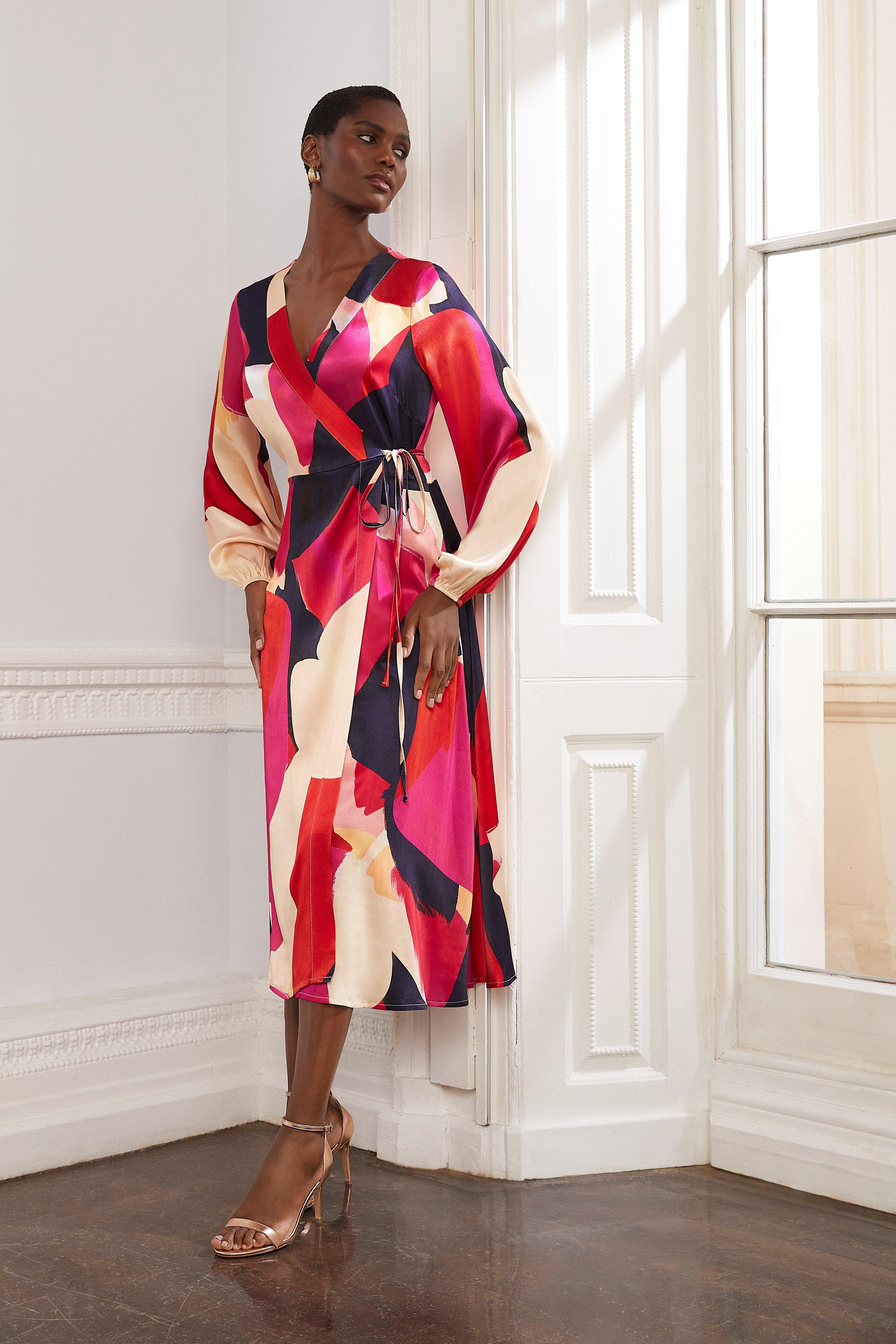 Red kimono 2024 wrap dress