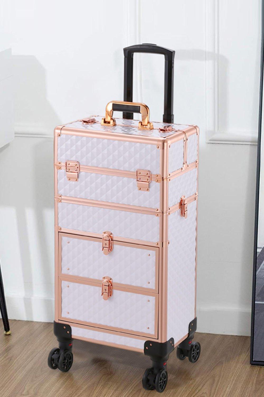 Livingandhome Multi-functional 4 in 1 White Cosmetic Trolley Makeup Case  with Detachable Beauty Storage Box