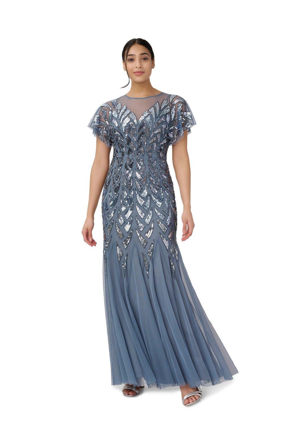 Dresses Beaded Illusion Long Gown Adrianna Papell