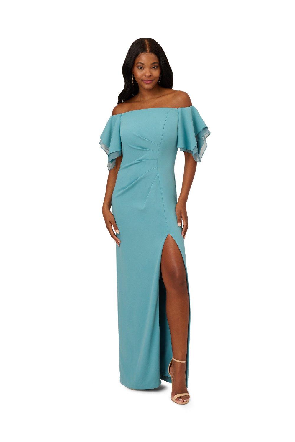 Dresses Crepe Tiered Sleeve Gown Adrianna Papell