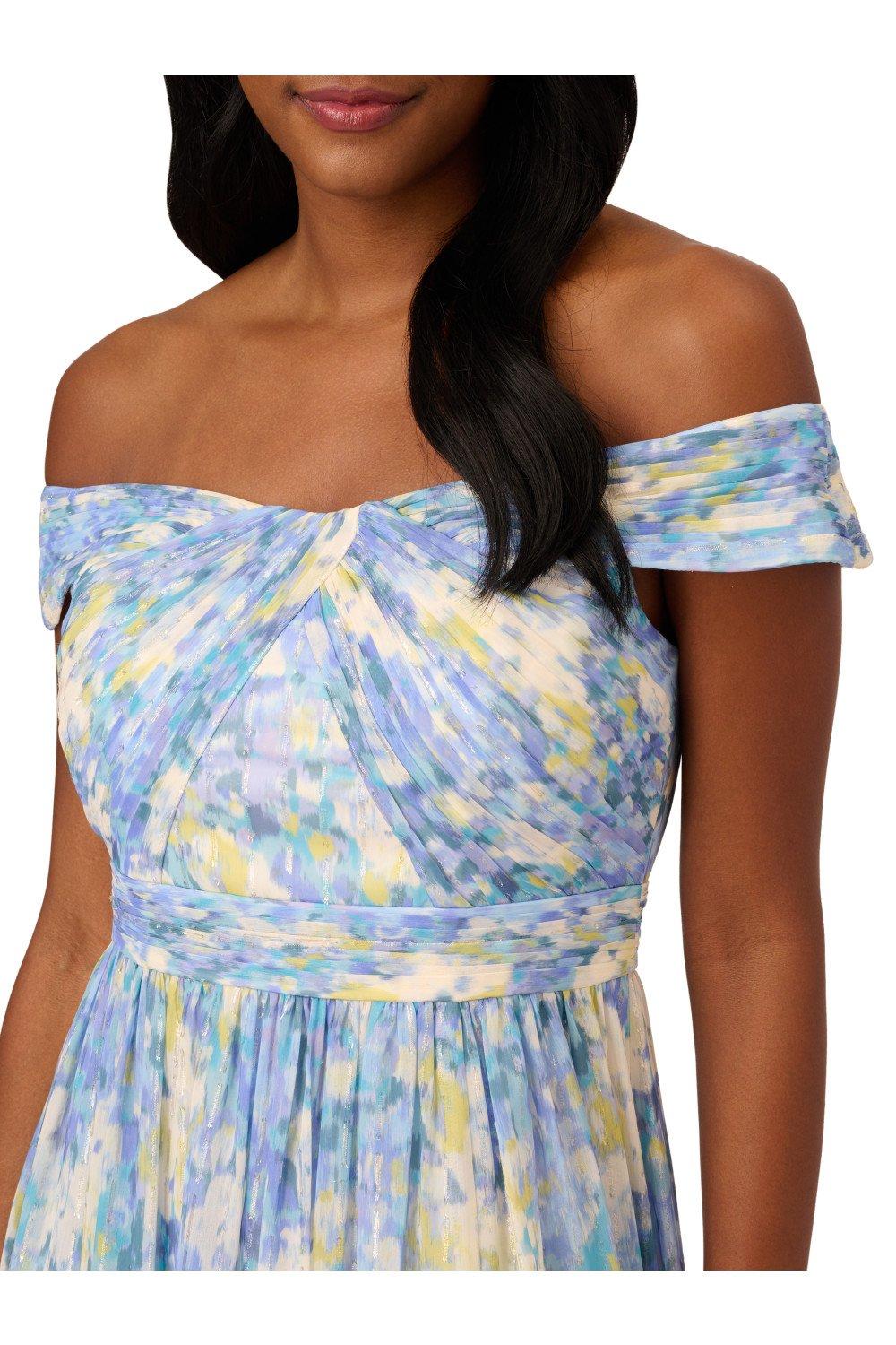 Dresses Printed Off Shoulder Gown Adrianna Papell