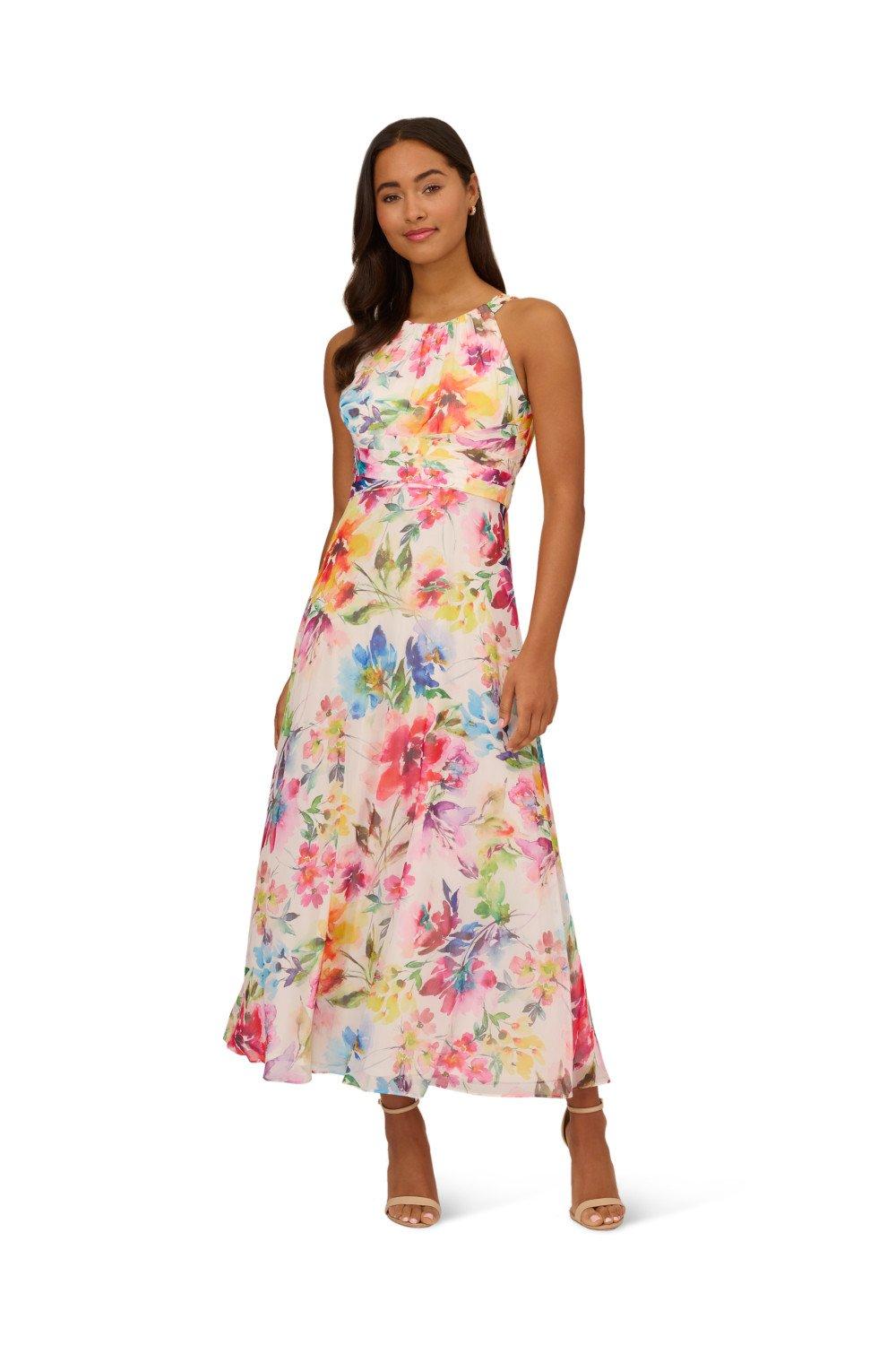 Dresses Floral Chiffon Halter Dress Adrianna Papell