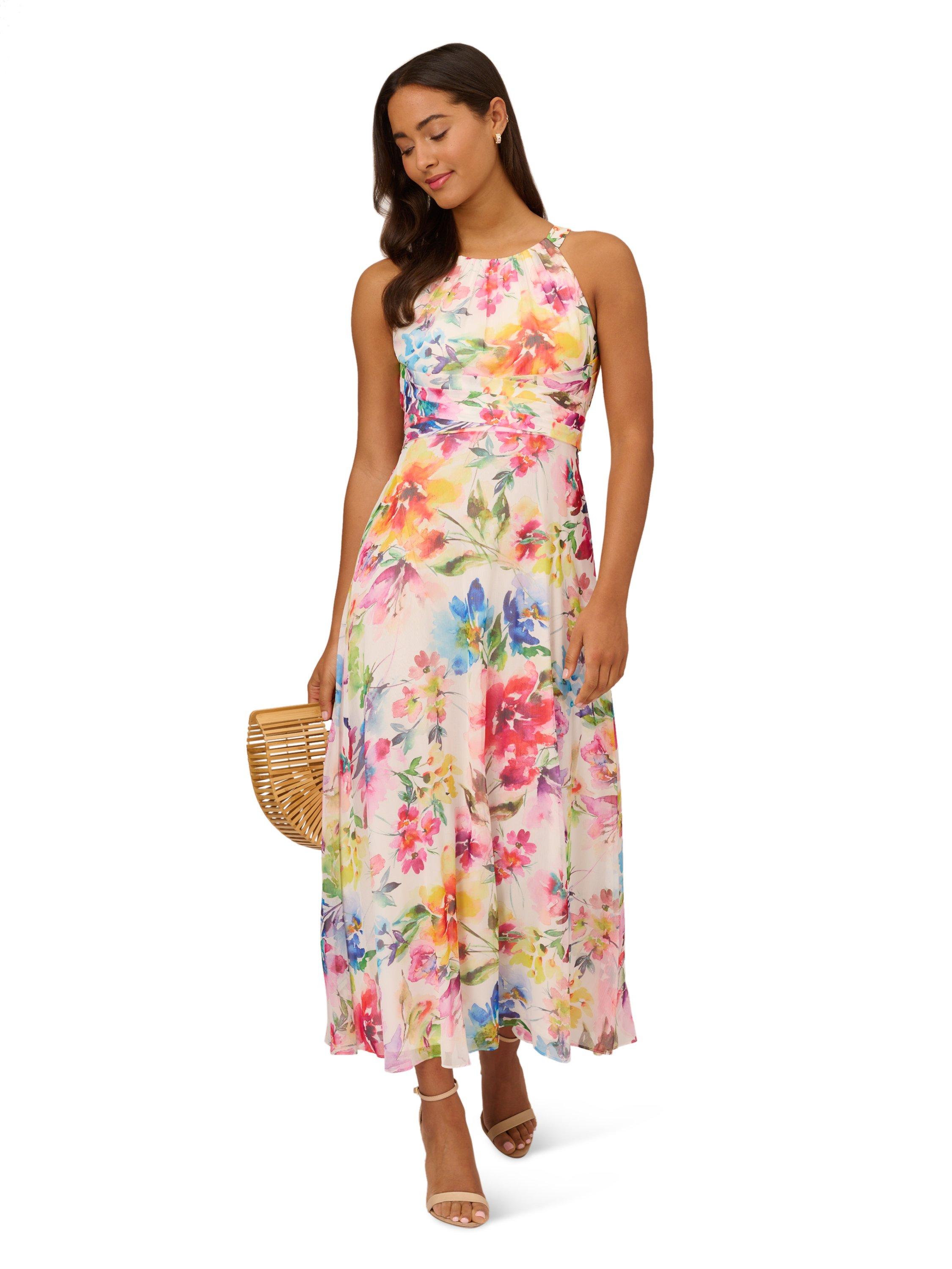 Dresses Floral Chiffon Halter Dress Adrianna Papell