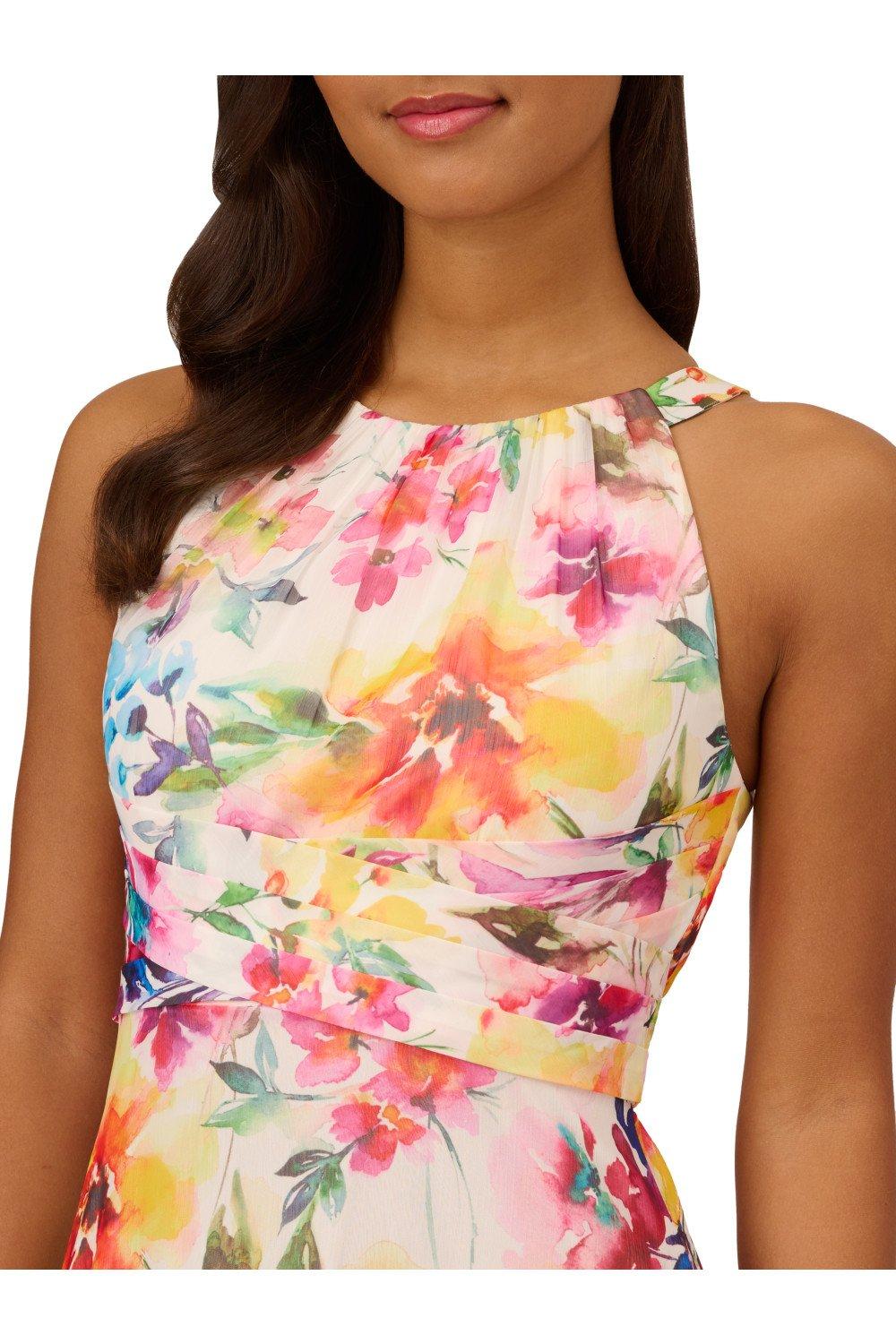 Dresses Floral Chiffon Halter Dress Adrianna Papell