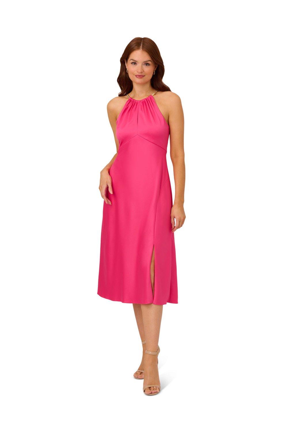 Dresses Satin Crepe Halter Dress Adrianna Papell 