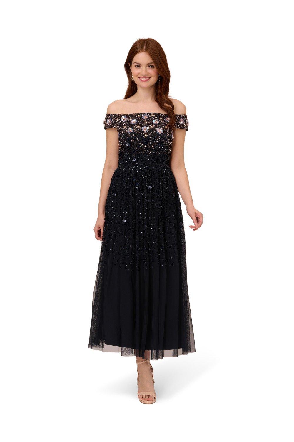 Dresses Off Shoulder Beaded Dress Adrianna Papell