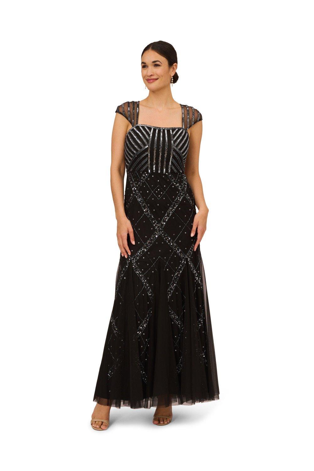 Adrianna papell cap outlet sleeve beaded gown