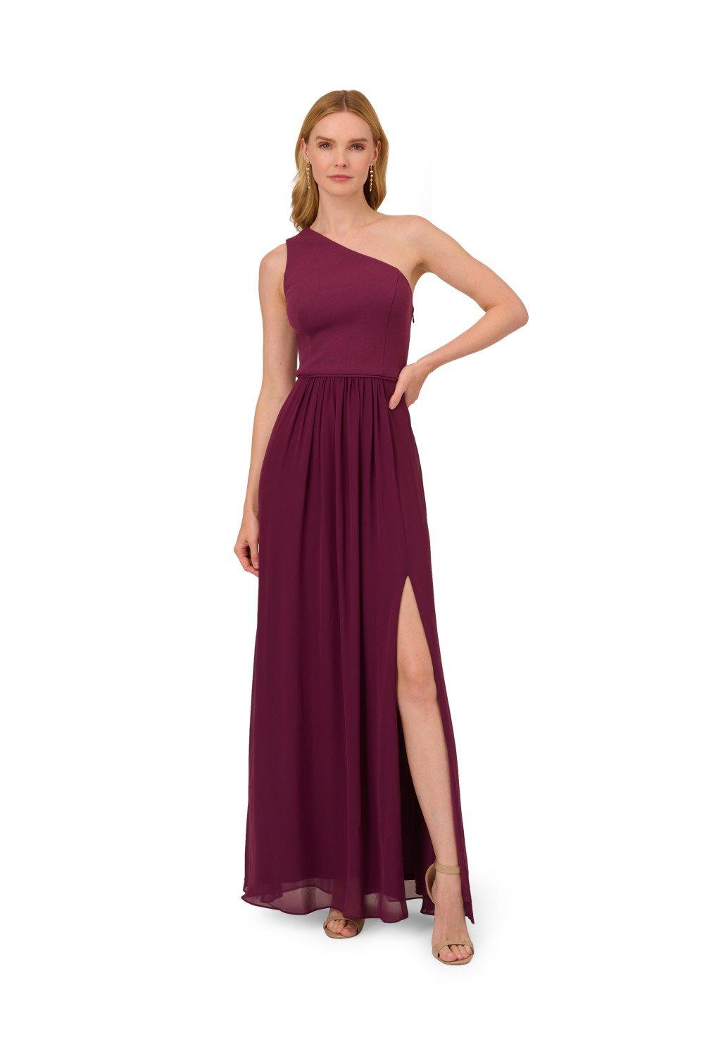 Dresses One Shoulder Chiffon Gown Adrianna Papell